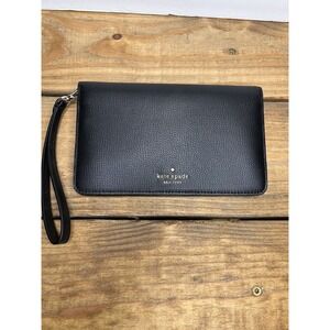 Kate Spade Darcy Large Slim Bifold Wallet Clutch Wristlet Black Light Blue